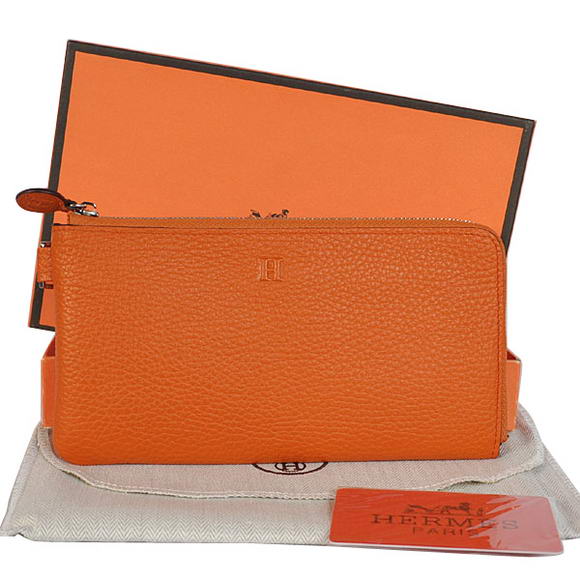 1:1 Quality Hermes Zipper Cards Wallet Togo Leather A908 Orange Replica - Click Image to Close